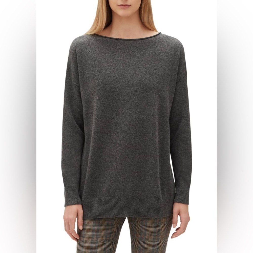 LAFAYETTE 148 Light Gray Cashmere Relaxed Sweater M